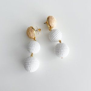 J. Crew Faux-Raffia-and-Bead Drop Earrings (White)